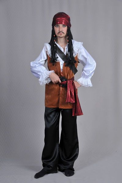 Детский карнавальный костюм «Капитан Джек Воробей», (бархат и парча), размер 34, рост 134 см